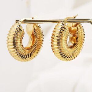 Radiant 18K Gold Stainless Steel Textured Earrings